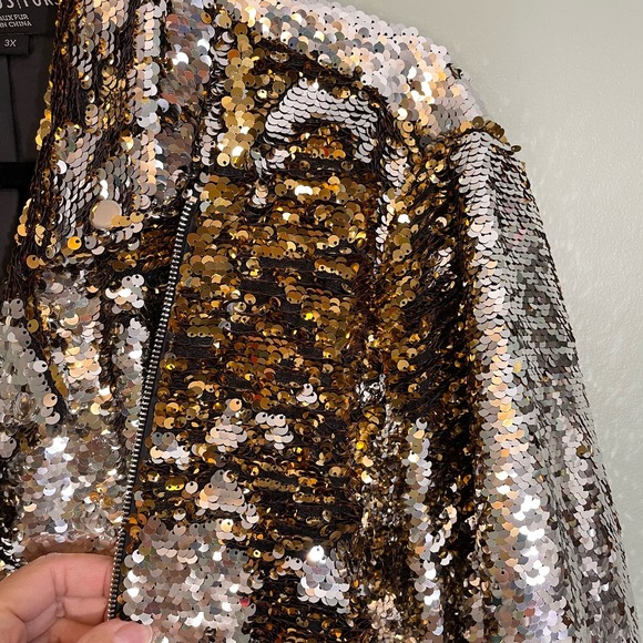 DONNA SALYERS Fabulous Furs Party Jacket Womens Plus 3X Zip Gold Sequins Silver - Picture 8 of 10